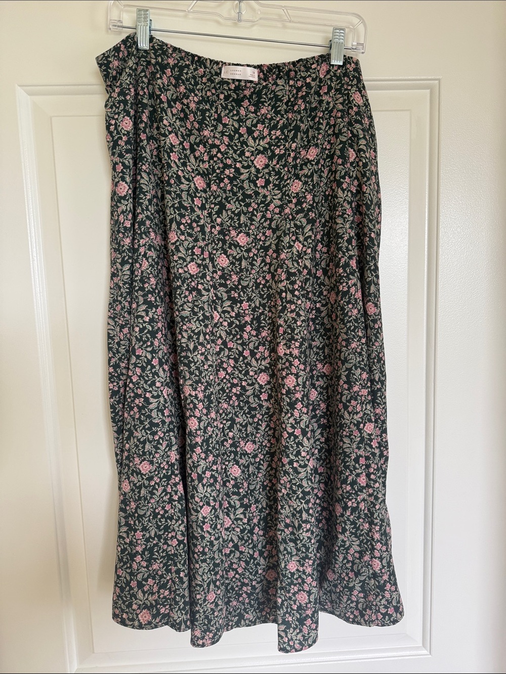LC Lauren Conrad Black Midi Skirt with Pink Floral Print